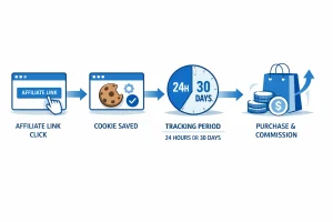 Infografis alur kerja teknis cookie affiliate marketing