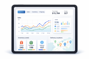 Dashboard software omni channel yang menampilkan analitik penjualan terpadu