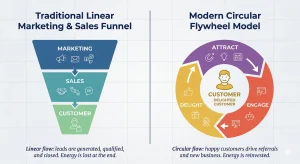 Perbandingan Funnel vs Flywheel Model Bisnis