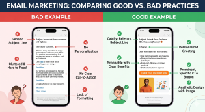 Contoh perbandingan anatomi email marketing efektif vs tidak efektif